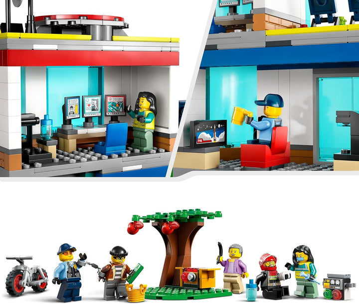 LEGO 60371 City Hauptquartier der Rettungsfahrzeuge mit Feuerwehr-Hubschrauber, Krankenwagen, Motorr