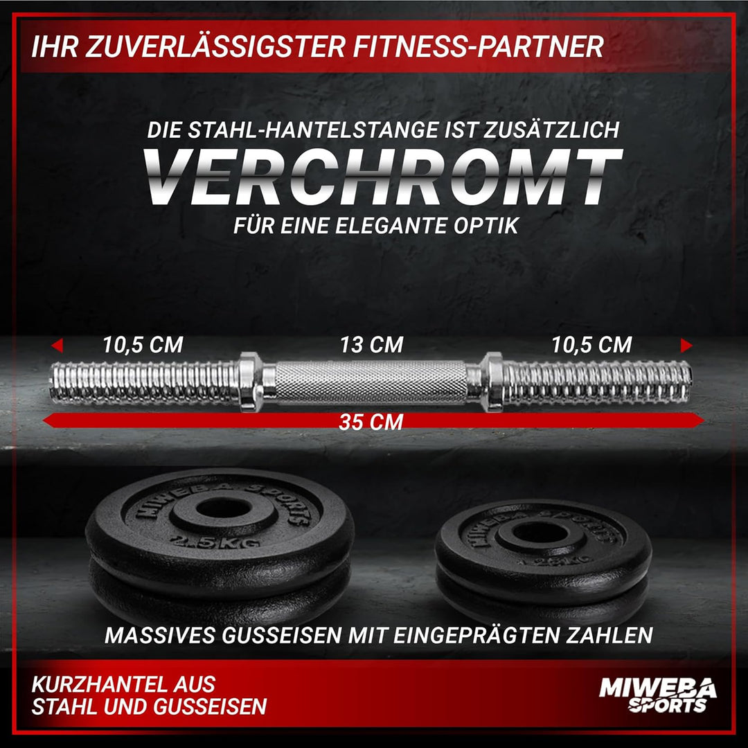 Miweba Sports Hantelset MKH110 | 10 kg | 20kg - 𝐏𝐫𝐨𝐟𝐢 Einzelhantel - Hanteln 2er Set - Stange 30mm -