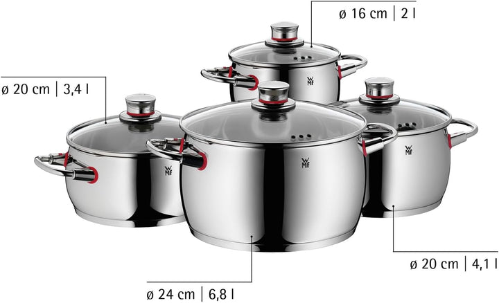 WMF Quality One Topfset Induktion 4-teilig, Kochtopf Set mit Glasdeckel, Cromargan Edelstahl poliert