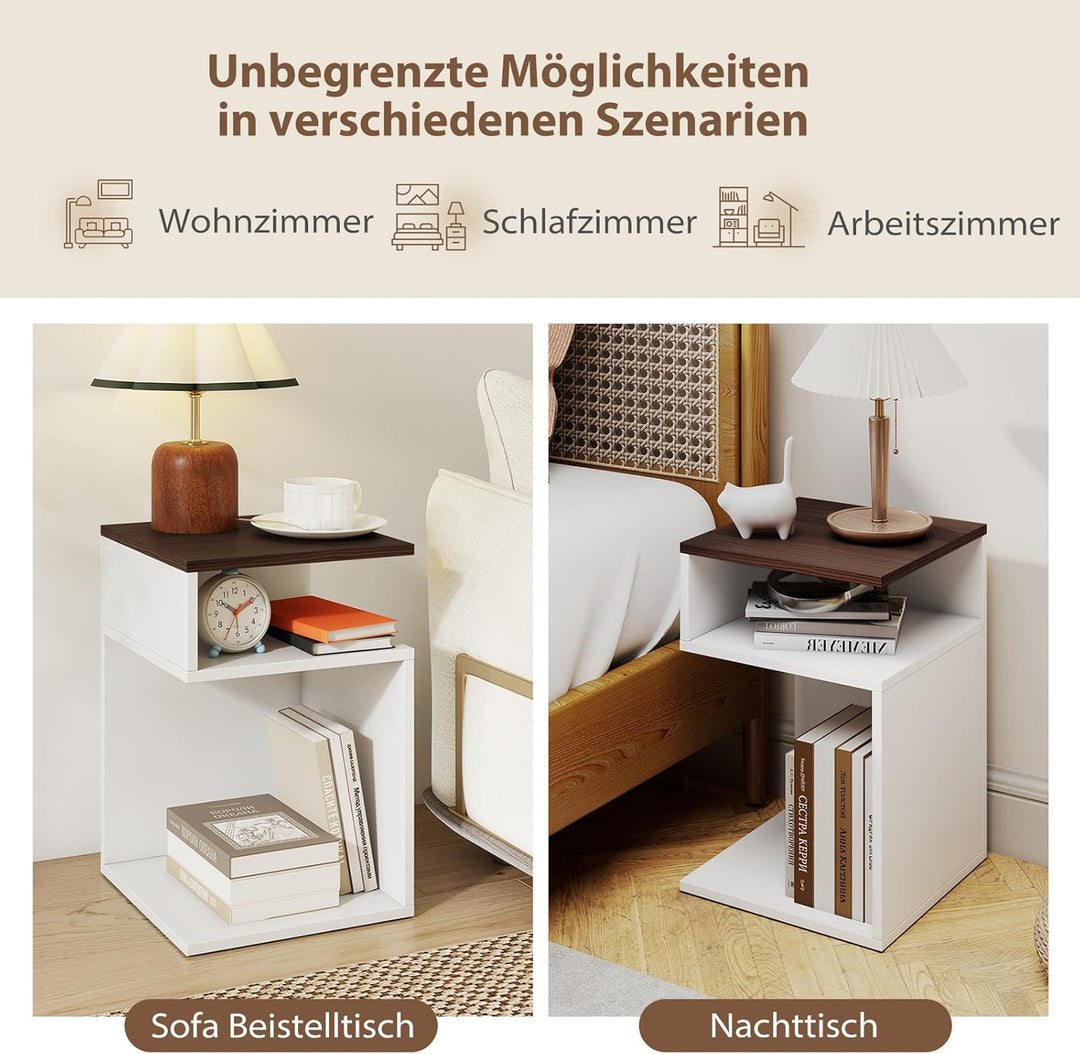 COSTWAY Beistelltisch Holz 2er Set, 3 Ebenen Sofatisch, Nachttisch, modern, für Wohnzimmer und Schla
