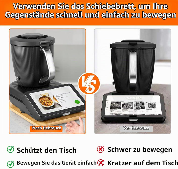 Gleitbrett für Thermomix TM7/TM6/TM5, Rollbrett aus Bambus mit 360° Rollen, Müheloses Verschieben oh