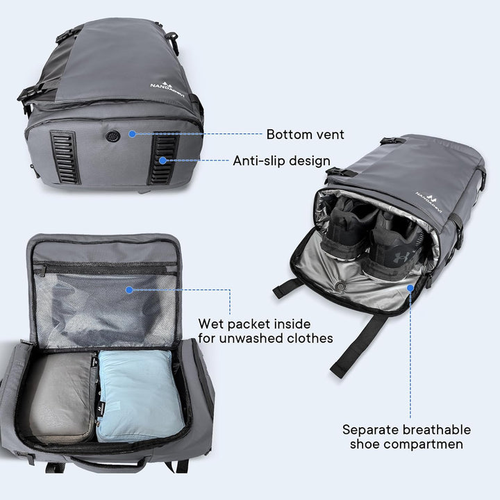 NANDADEVI Rucksack Herren, 40l, grosser, robuster, wasserabweisender Wanderrucksack mit Trocken- und