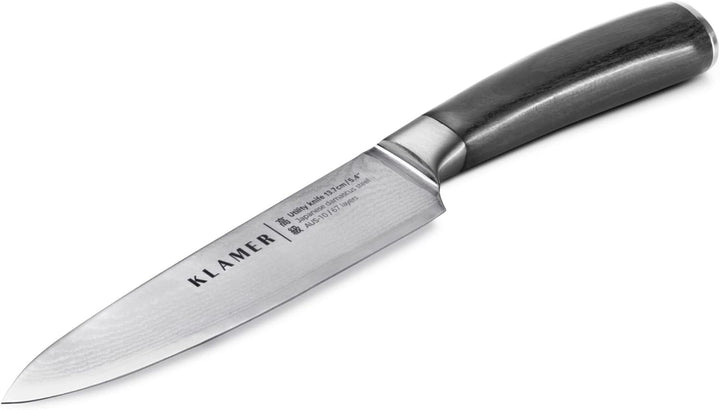 KLAMER Damast Allzweckmesser 13cm, scharfes Küchenmesser, Profi Kochmesser aus japanischem Stahl All