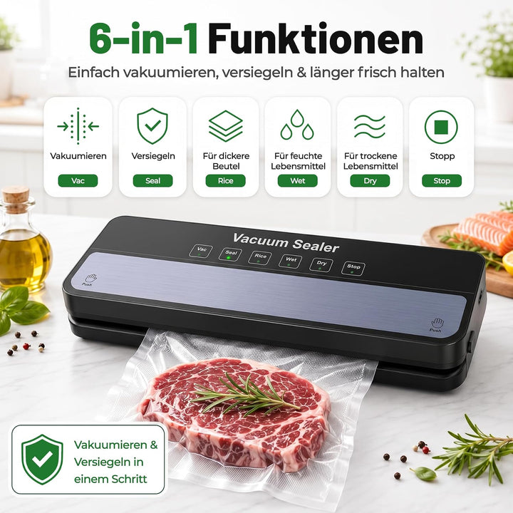 Raycial Vakuumiergerät mit Vakuumierbeuteln, All-in-1 Vakuumierer für Trockene, Feuchte, Frische, Fo
