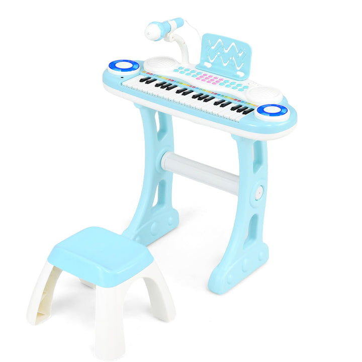 KOMFOTTEU 37 Tasten Kinderklavier Set, Elektronisches Klavier mit Lichteffekten und verstellbarem Mi