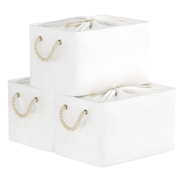 Yawinhe 3er Set Aufbewahrungsbox mit Deckel,Faltboxen aus Stoff mit Kordelzug-Abdeckung und 2 Griffe