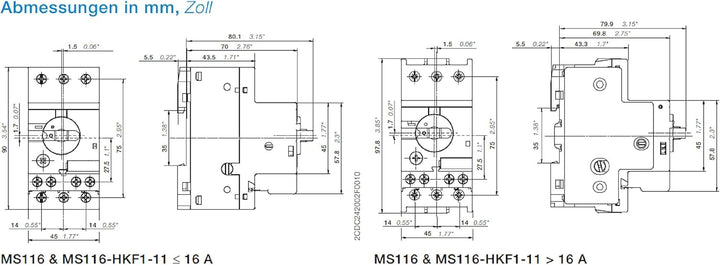 Motorschutzschalter ABB Typ MS116-2,5, Bereich 1,6-2,5A
