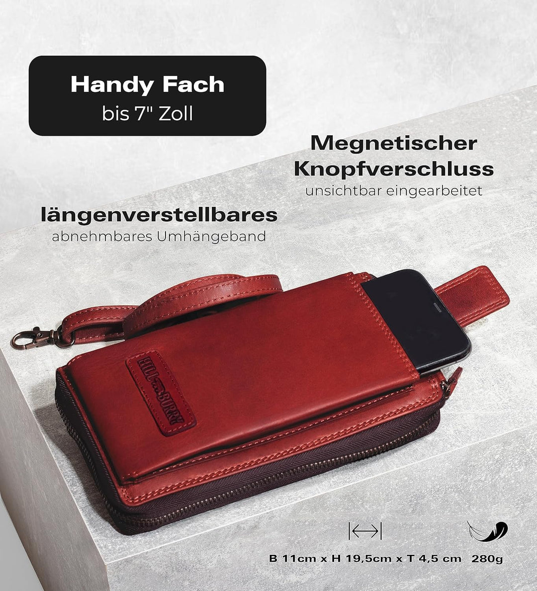 Hill Burry Echtleder Handy Portemonnaie Rinara I Geldbörse | Umhängetasche | Handy Wallet hochwertig