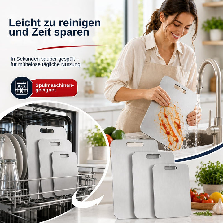 3 Stücke Titan Schneidebrett S316 Edelstahl, BPA-frei Doppelseitiges Board für Fleisch, Brot, Gemüse
