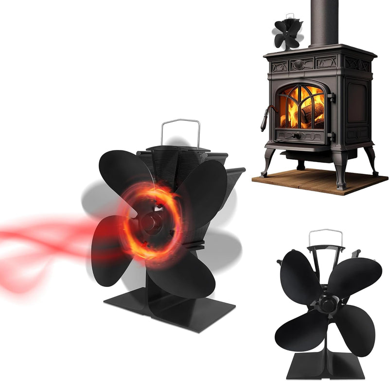 VA-Cerulean Ofenventilator Kaminventilator 4 Flügeln Heizbetriebene Ventilator Wärmebetriebener Kami
