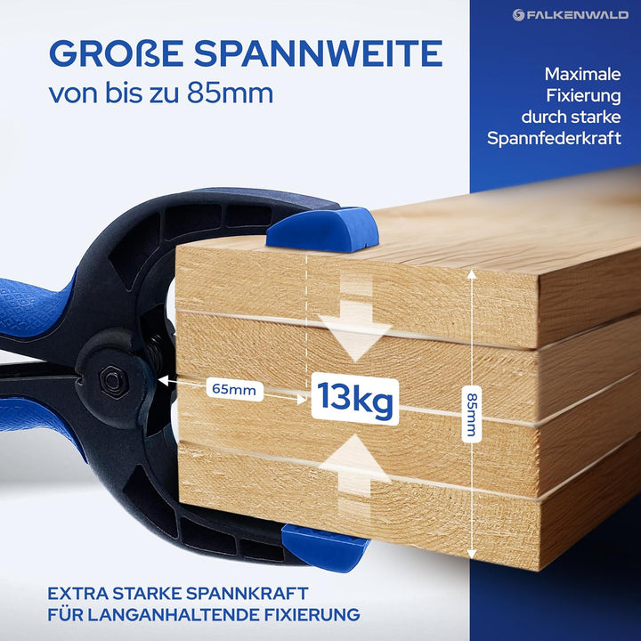 Falkenwald® Klemmzwingen 12er Set für Leimen, Pool, Fotografie mit grosser Spannweite - Klemmzwinge