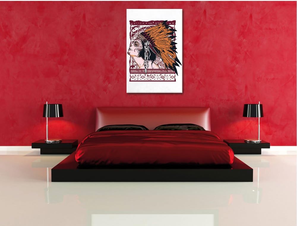 Pixxprint Indian Girl White Bild auf Leinwand, XXL riesige Bilder fertig gerahmt mit Keilrahmen, Kun