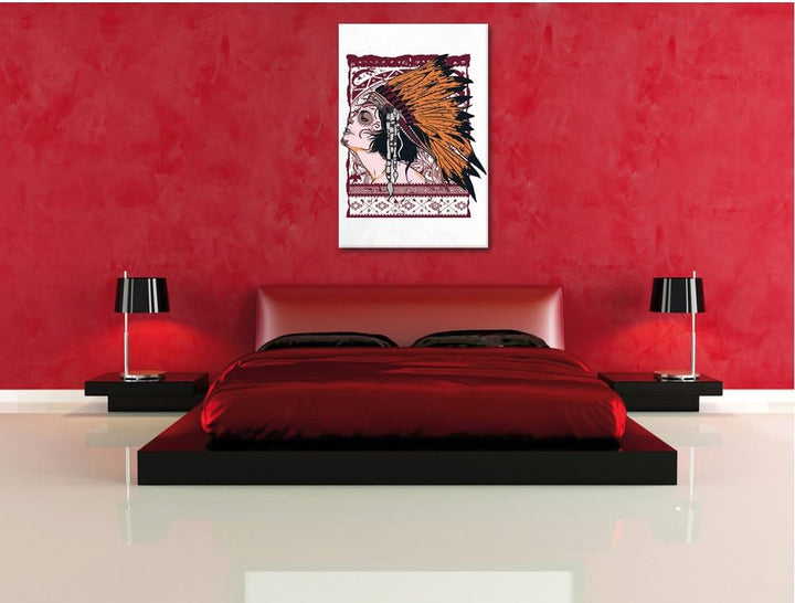 Pixxprint Indian Girl White Bild auf Leinwand, XXL riesige Bilder fertig gerahmt mit Keilrahmen, Kun