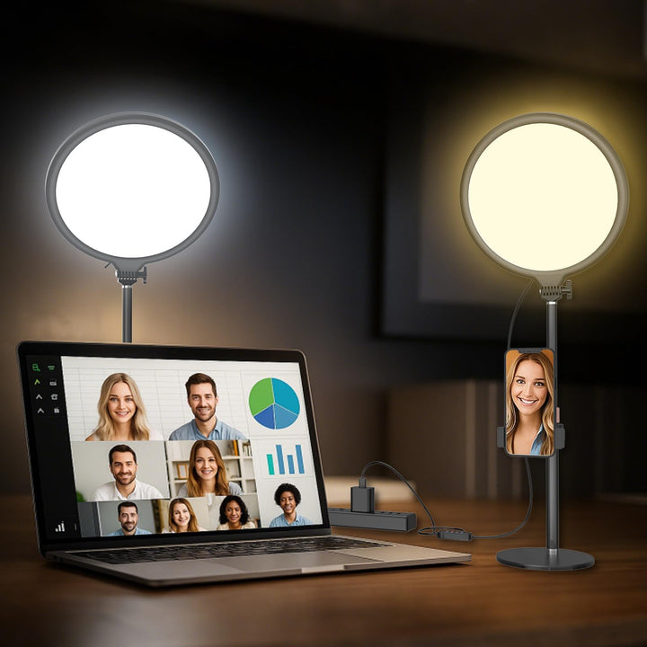Upgrade Ringlicht mit Stativ Handy Laptop Videokonferenz Licht, 10.3” Tisch Handy Ringleuchte 3 Lich