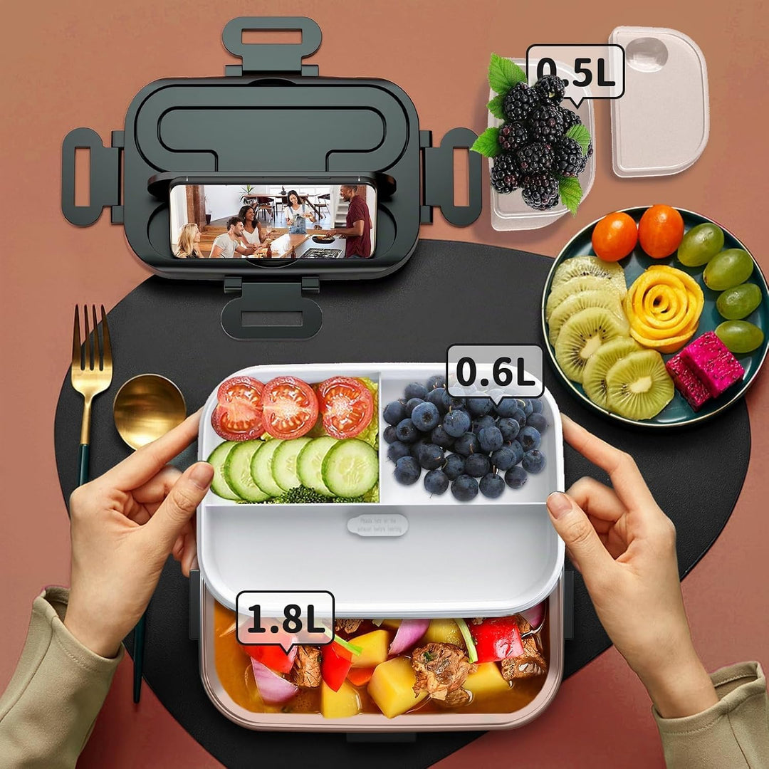 SOOOEC Elektrische Lunchbox 100W, 3-in-1 tragbare beheizte Lunchbox, Herausnehmbare Edelstahl-Brotdo