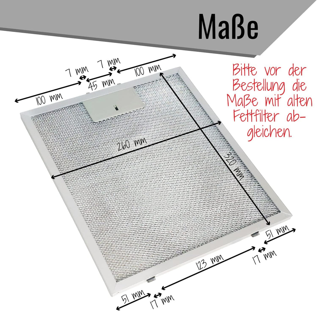 Metallfettfilter für Dunstabzugshauben, 320x260mm, Fettfilter mit Metallgitter für Küchenabzugshaube