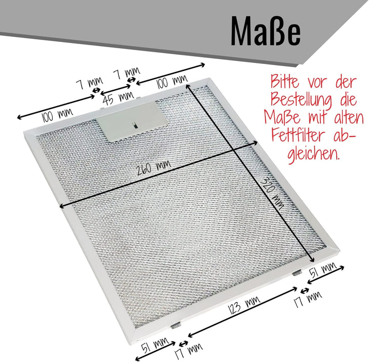 Metallfettfilter für Dunstabzugshauben, 320x260mm, Fettfilter mit Metallgitter für Küchenabzugshaube