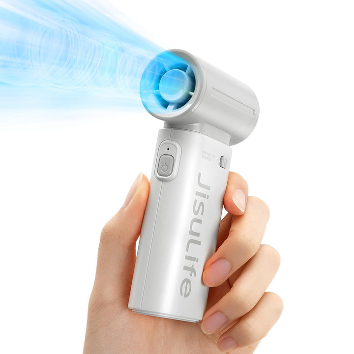 JISULIFE Tragbarer Handventilator, Turbo-Power [18 Stunden Maximale], 5-Gang-Wind, 5000 mAh wiederau