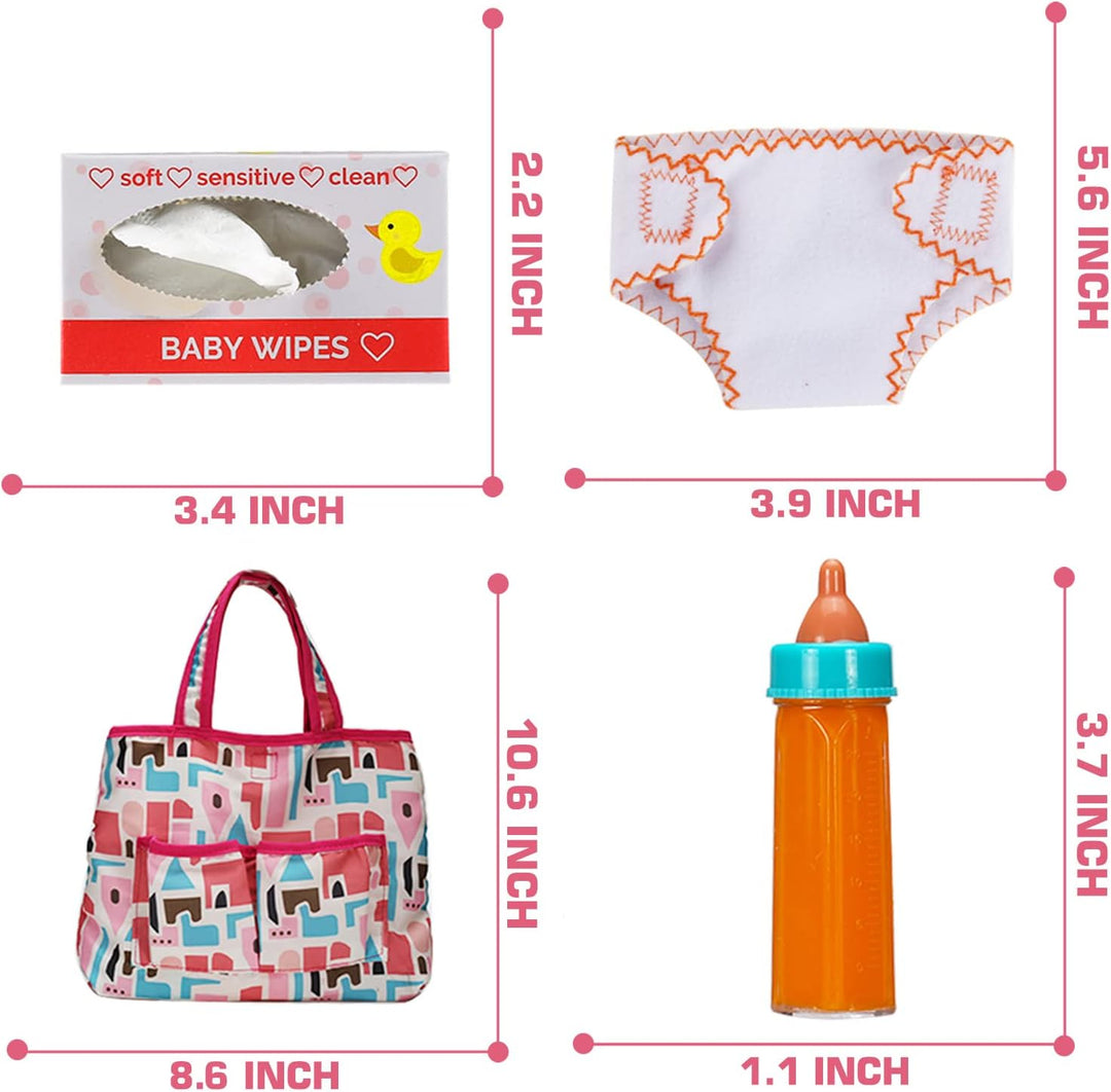 13-Teile Puppenzubehör, Fütter & Pflege Set Mit Windeltasche, Puppenwindel, Magischen Fläschchen, Wi