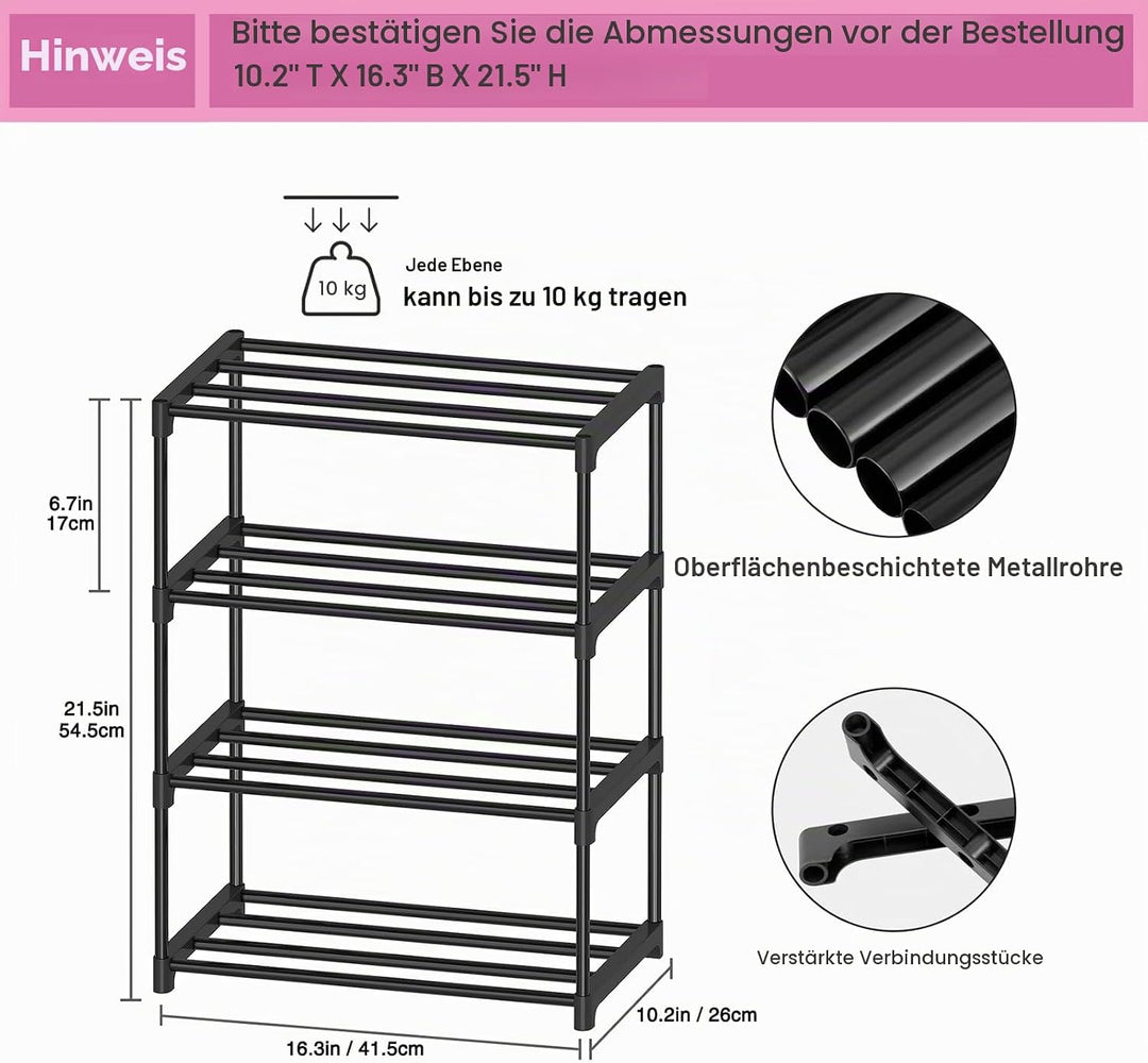 Kleines Schuhregal mit 4 Ebenen, schmal, stapelbar, Schuhregal für Kinder, Kleinkinder, Erwachsene,