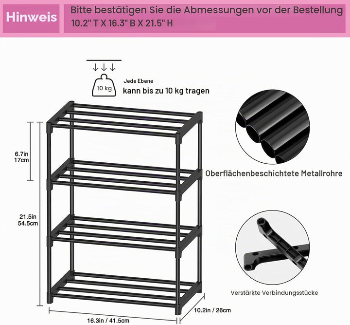 Kleines Schuhregal mit 4 Ebenen, schmal, stapelbar, Schuhregal für Kinder, Kleinkinder, Erwachsene,