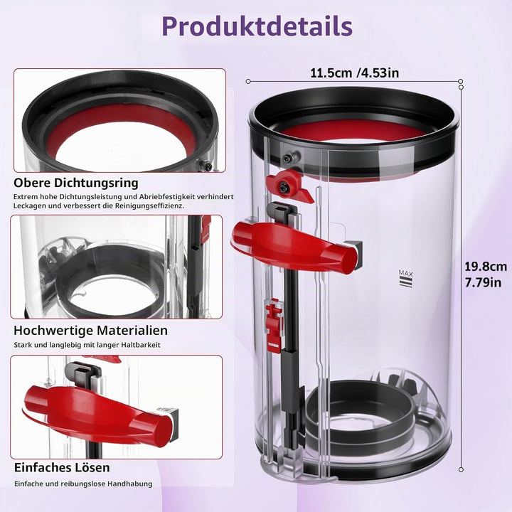 Staubbehälter für Dyson V11 V15 Ersatzteile Behälter kompatibel mit Dyson V11 V15 SV14 SV15 SV17 SV2