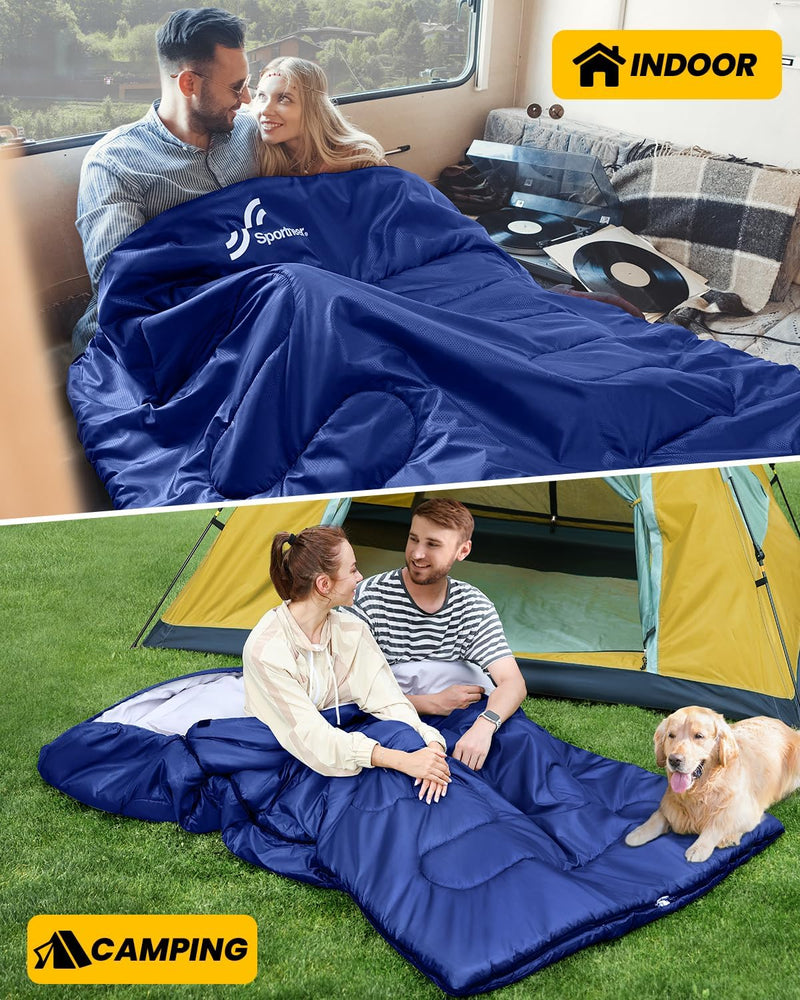Schlafsack Outdoor: Sportneer Schlafsäcke 2 Personen Doppelschlafsack 220x150cm, 3.5kg mit 2 Kissen,