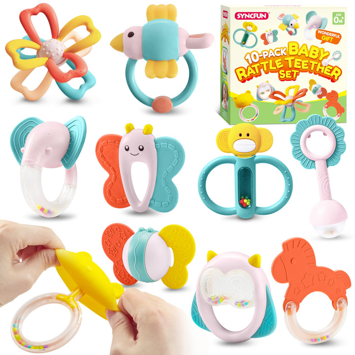 SYNCFUN Rassel Beissspielzeug Baby Set 10pcs Shaker Greifen Rassel,Beissring Baby Kleinkinder Spielz