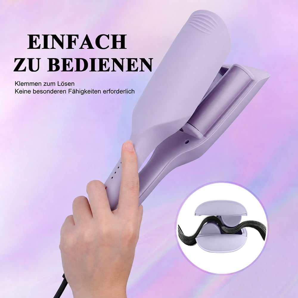 32mm Welleneisen für Haare, Französischer Lockenstab mit 4 Temperaturen, Ionen Keramik Hair Curler f