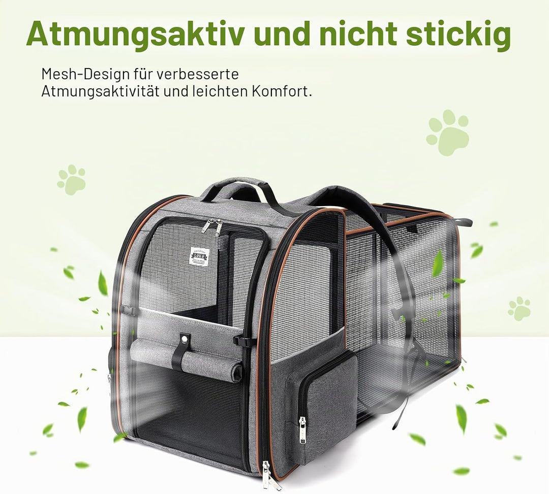 Lekebobor Extra grosser Katzen-Rucksack, erweiterbar, Haustier-Tragerucksack für kleine bis mittelgr