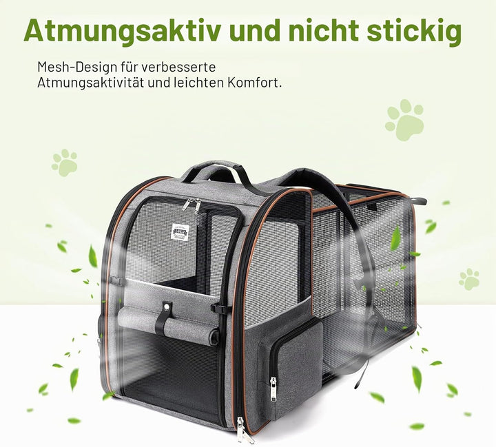 Lekebobor Extra grosser Katzen-Rucksack, erweiterbar, Haustier-Tragerucksack für kleine bis mittelgr
