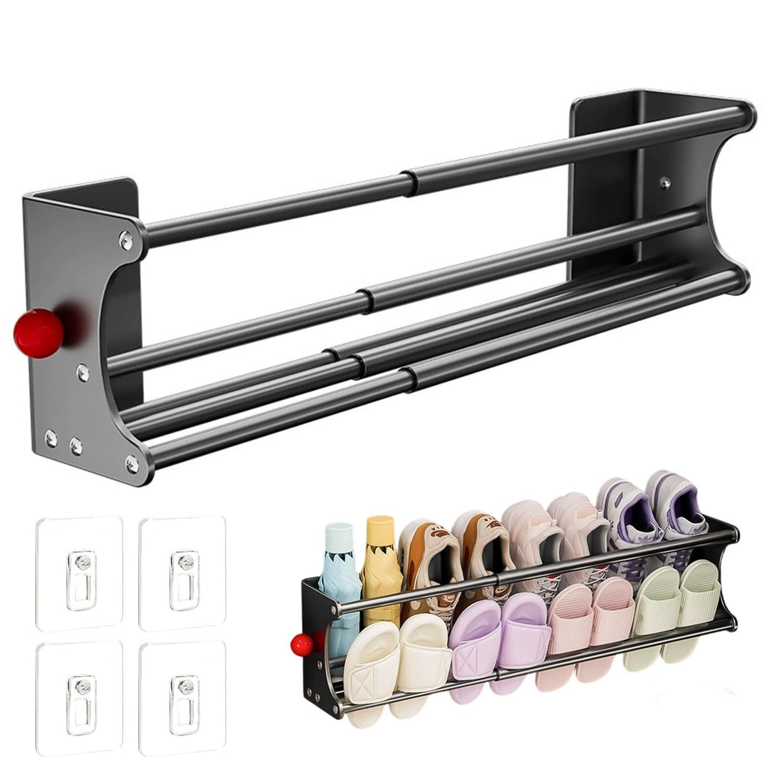 2 Ebenen Schuhregal Wandmontage - Grau Ausziehbares Schuhregal Nagelfrei, 40-75cm Verstellbar und Kl