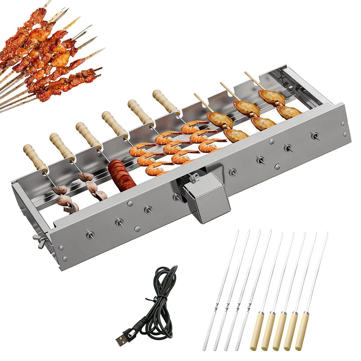 Elektrischer Drehspiess, 50 cm Grillspiessdreher Edelstahl Mit USB Motor 5 U/Min 9 Loch Schaschlik D