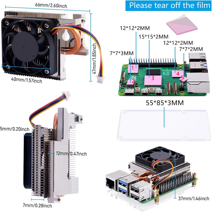GeeekPi Ultra Thin ICE Tower Cooler for Raspberry Pi 5, Aluminum Heatsink with 40x40x5mm PWM Cooling