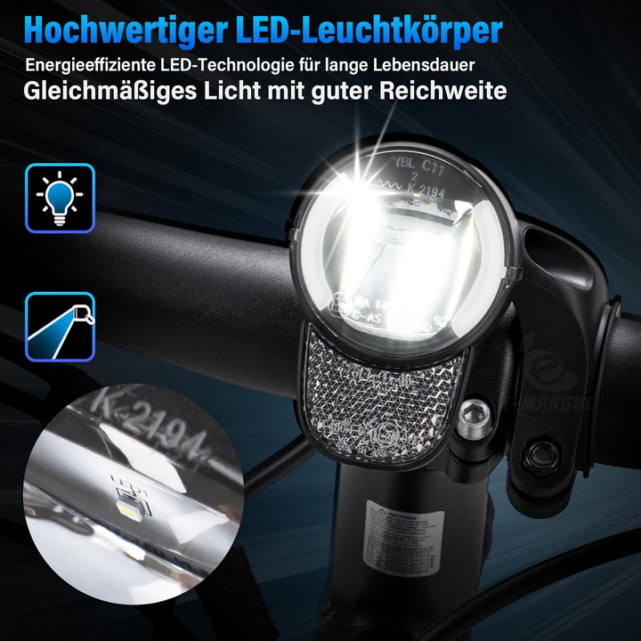 E-Bike LED Fahrradlicht Vorne, 60LUX StVZO Zulassung Frontlicht, Fahrradlicht mit Reflektor, Fahrrad