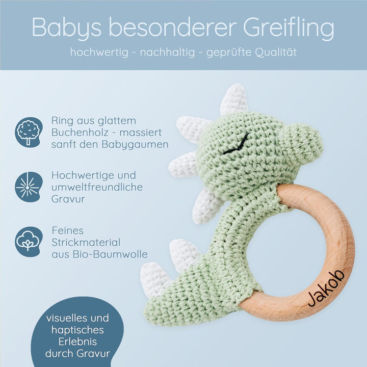 Personalisierter Beissring Baby - Niedlicher Greifling für Baby's ab 0 Monate - Babyrassel mit Name