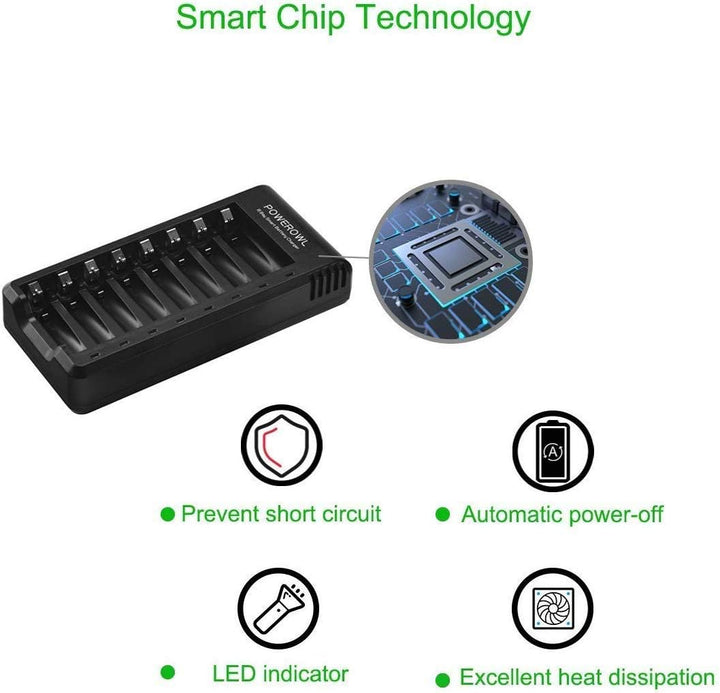 Powerowl Batterieladegerät für AA/AAA Akkus inkl. 4X AA 2800 mAh+ 4X AAA 1000mAh Akkus mit Akkuladeg