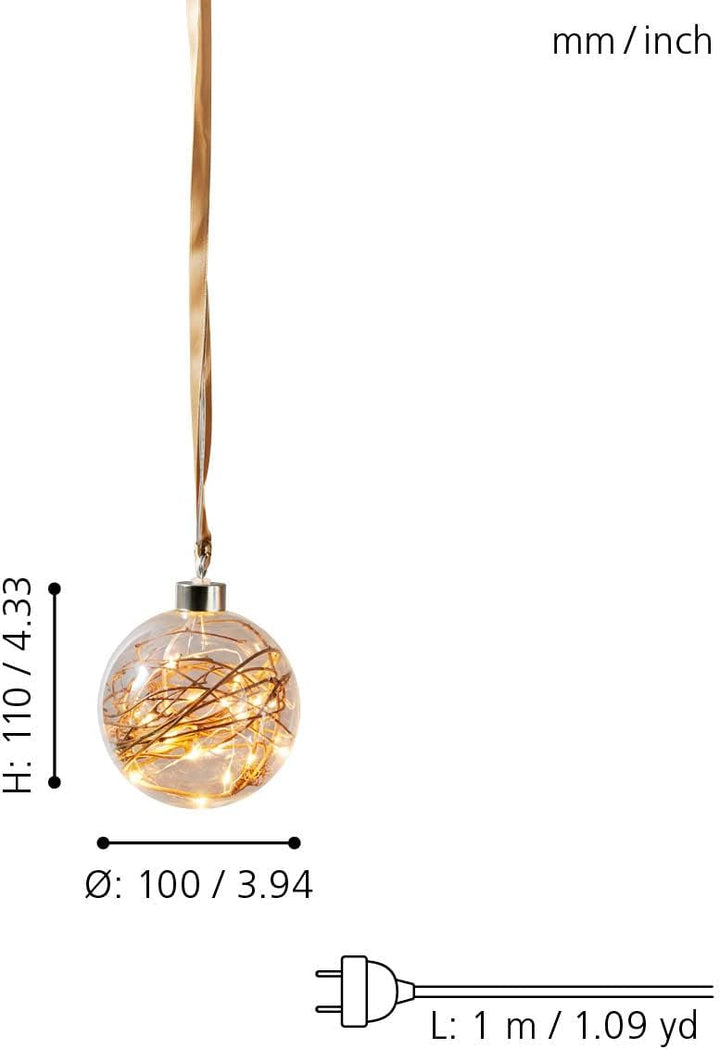 EGLO LED-Weihnachtskugel für Innen, beleuchtete Glaskugel zum Aufhängen Ø 15 cm, Leuchtkugel zum Hän