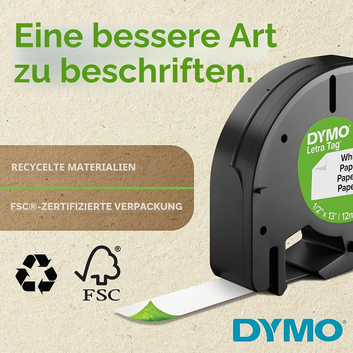 DYMO LT Beschriftungsband für LetraTag Etikettierer, schwarzer Druck auf transparenten Etiketten, 1/