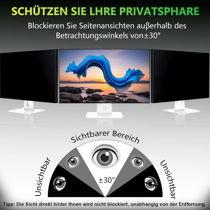 ruord Sichtschutzfolie für 24 Zoll 16:9 (53.1x29.9cm) Monitor - Blaulichtfilter & Blendschutz, Abneh