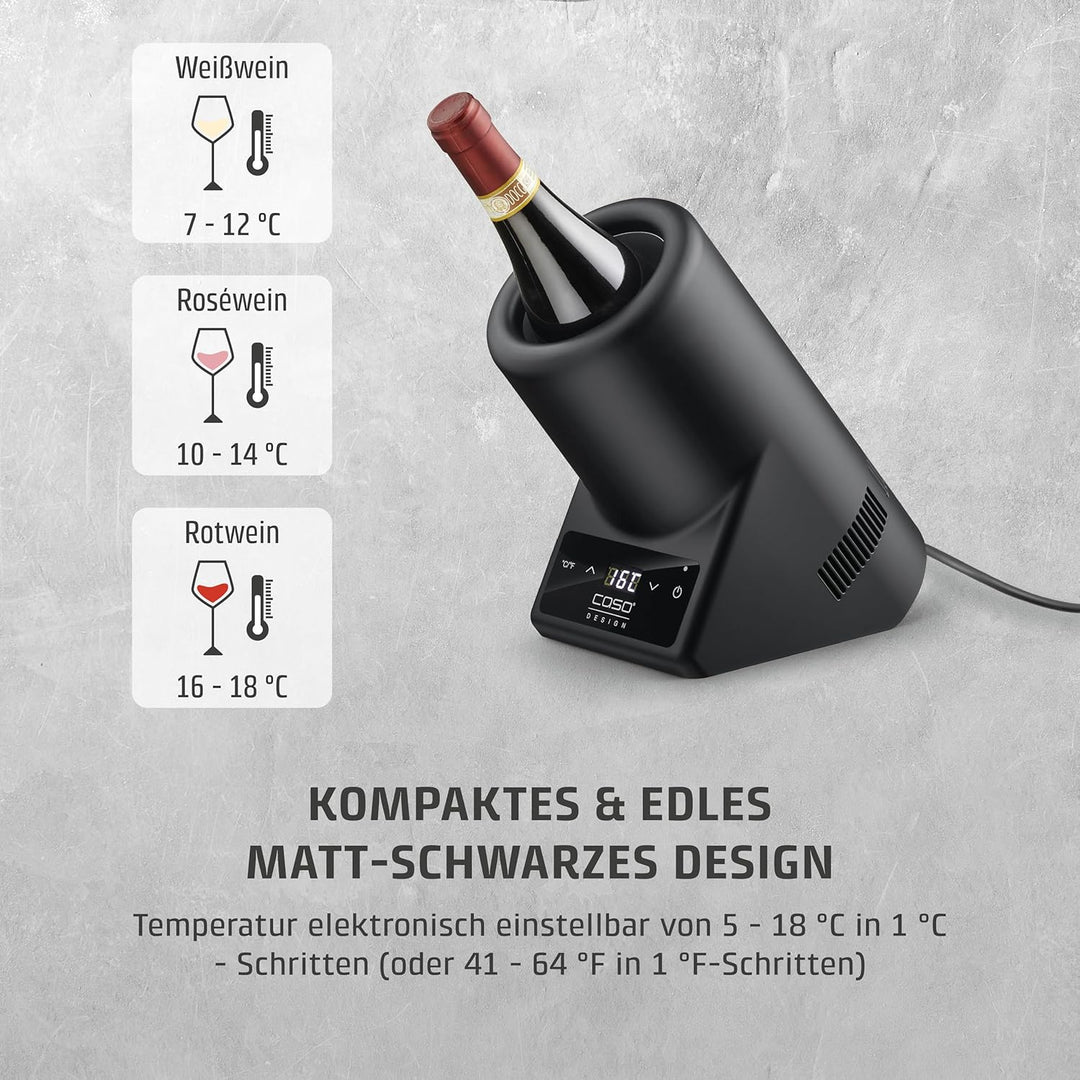 CASO VinoCase Black - Weinkühler für eine Flasche Wein, Champagner, Sekt, etc. / Temperatur 5-18°C/f