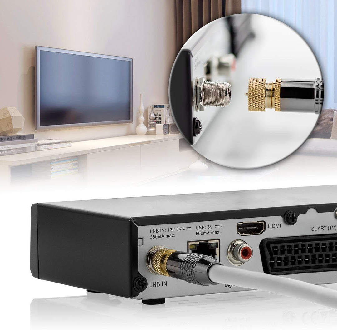 deleyCON 12,5m SAT Antennenkabel Satellitenkabel Koaxialkabel - HDTV Full HD - F-Stecker 90° Grad Ge