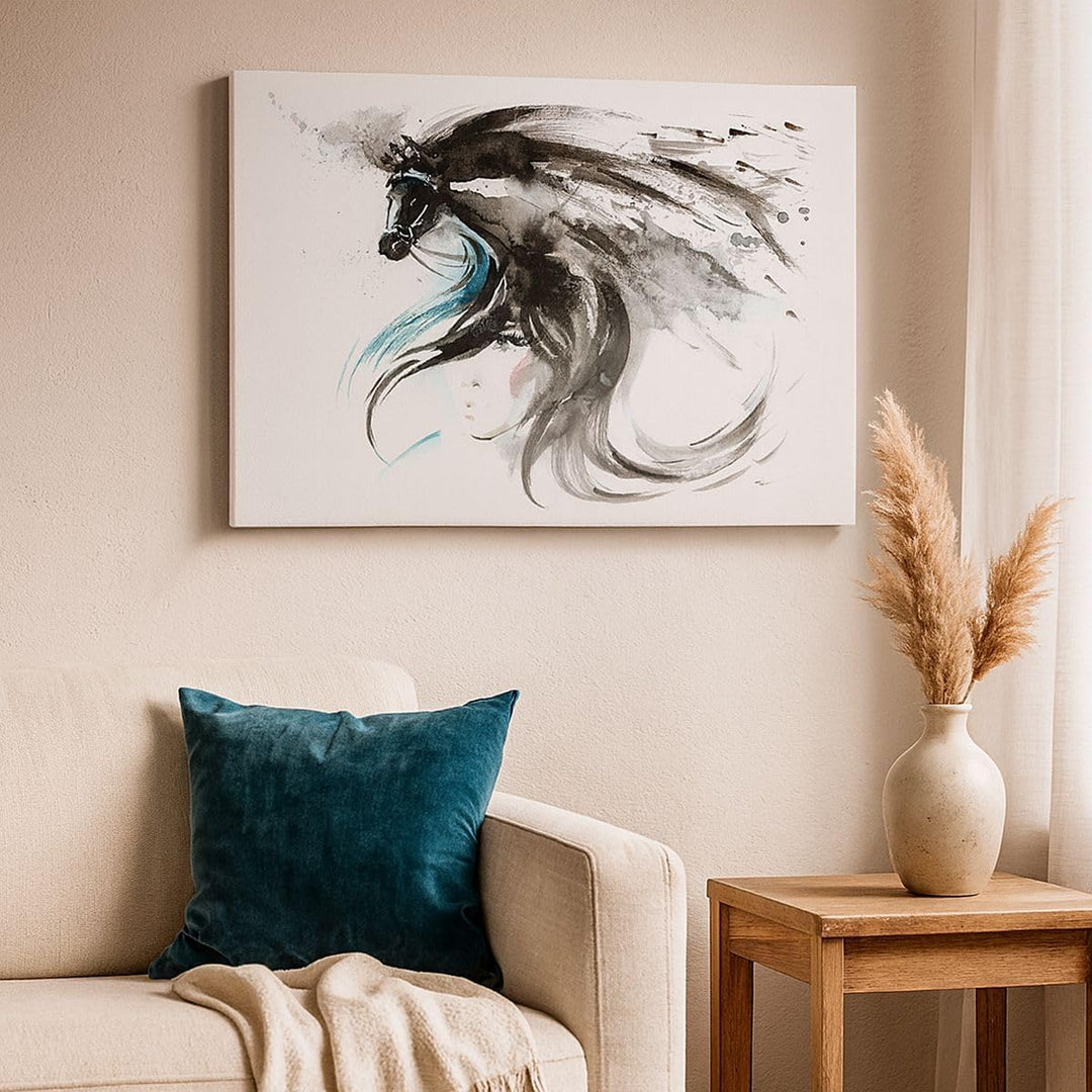 Bilder auf Leinwand Pferd Streifen Hengst Laufen Leinwandbild 70x50cm Wandbilder Dekoration Wohnzimm