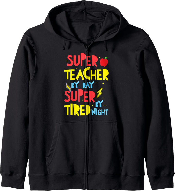 Superlehrer bei Tag Super müde bei Nacht Superheldenlehrer Kapuzenjacke