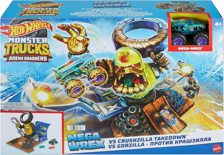 HOT WHEELS Monster Trucks - Arena Smashers Mega-Wrex vs. Crushzilla Takedown, Interaktives Spielset,
