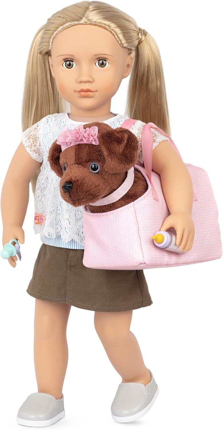 Our Generation – Glückliche Welpen – Haustierpflege-Set – Hundetrage aus Plüsch – 46 cm Puppe Zubehö