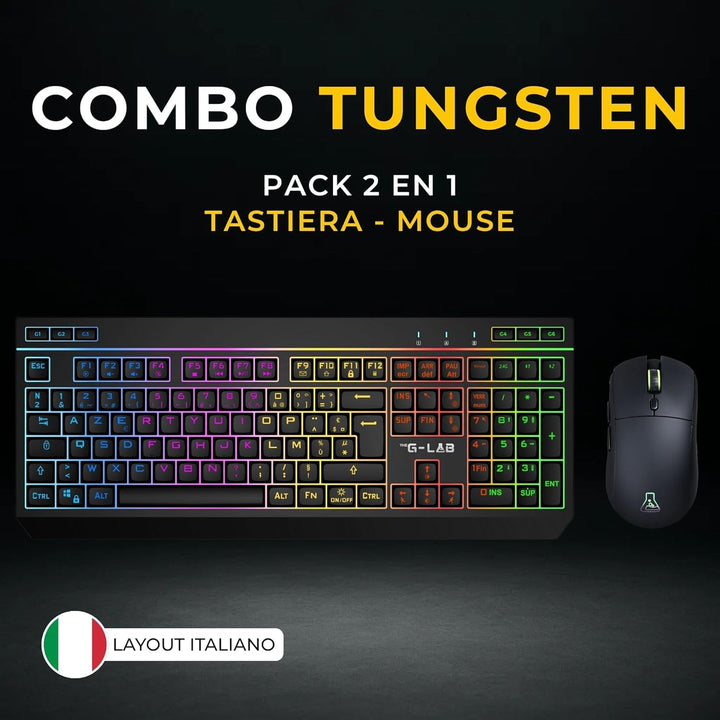 THE G-LAB Combo Tungsten - Kabellose Gaming-Tastatur mit Hintergrundbeleuchtung - Italienisch + 2400