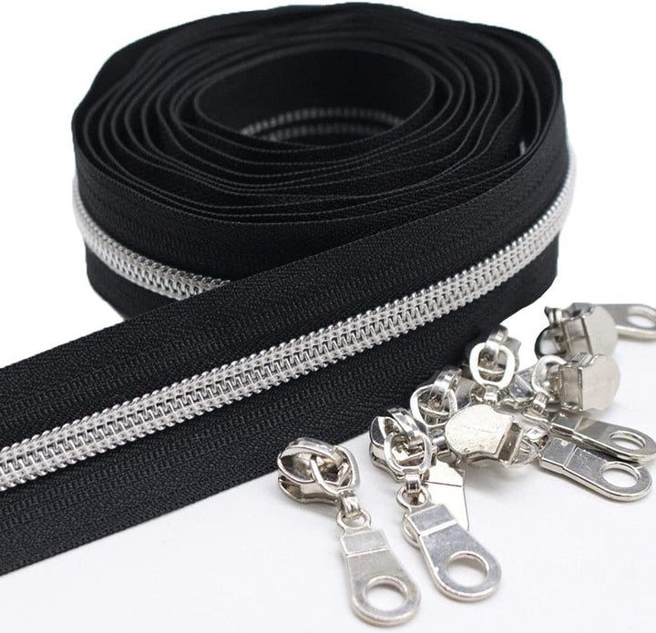 MebuZip 9 m silberfarben endlos Reissverschluss Meterware Reissverschluss Nylon 6mm-Spirale + 25 Non