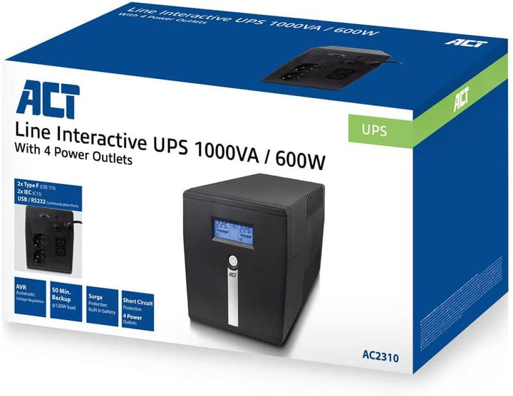 ACT Back-up USV Unterbrechungsfreie Stromversorgung Line Interactive, 1000VA Batterie UPs Power Supp