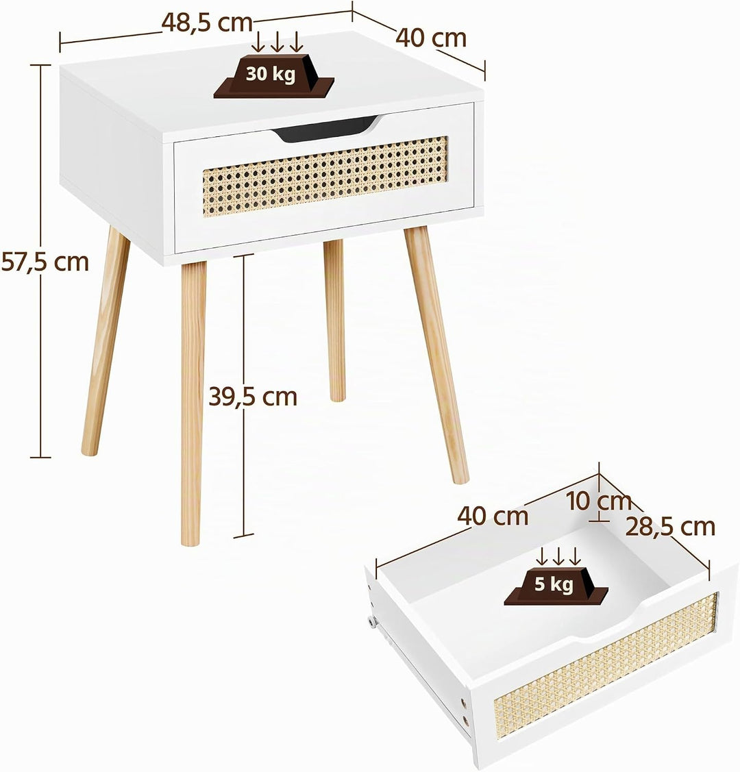 Yaheetech Nachttisch 2er Set Beistelltisch Rattan Nachtkommode mit Schublade Schlichter Boxspringbet